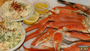 Crab legs and homemade coleslaw at Flos Place in Murrells Inlet